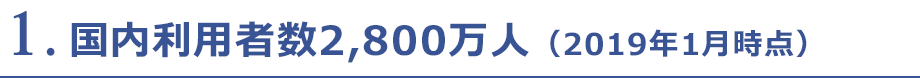 国内利用者数2,800万人（2019年1月時点）